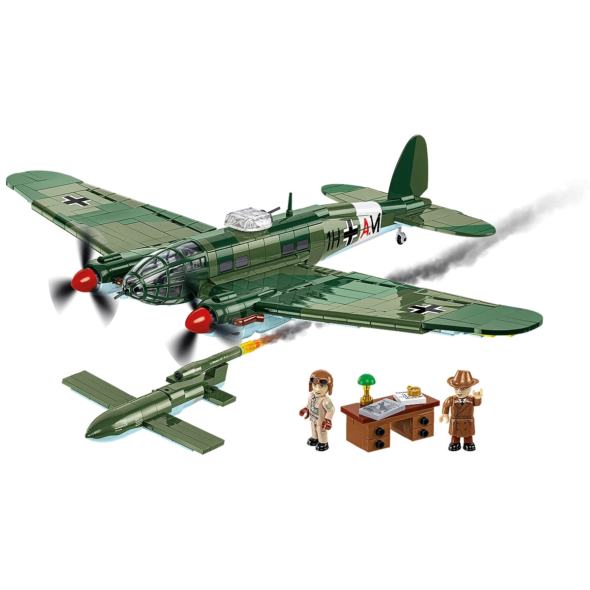 Kampfflugzeug Heinkel HE 111 H-22 mit V1 Rakete - Klemmbausteine