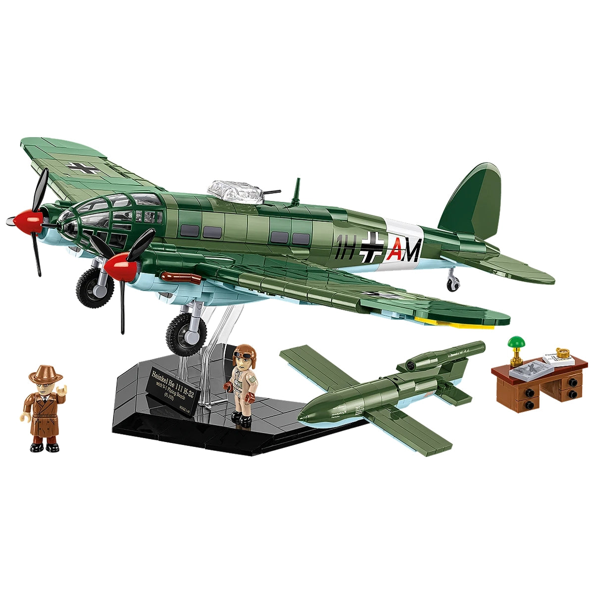 Kampfflugzeug Heinkel HE 111 H-22 mit V1 Rakete - Klemmbausteine