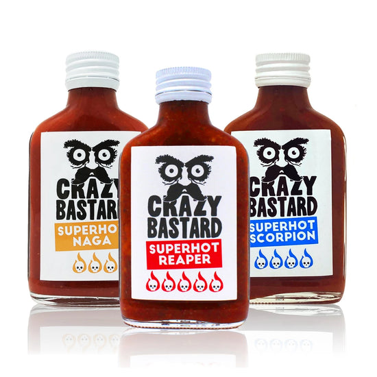 Crazy Bastard - Superhot Saucen 3er-Set (3 x 100 ml) - Scharfe Sauce