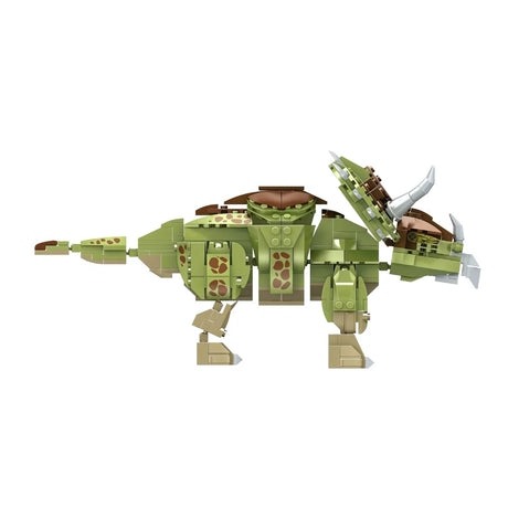 Triceratops Dinosaurier Figur aus grünen und braunen Bausteinen