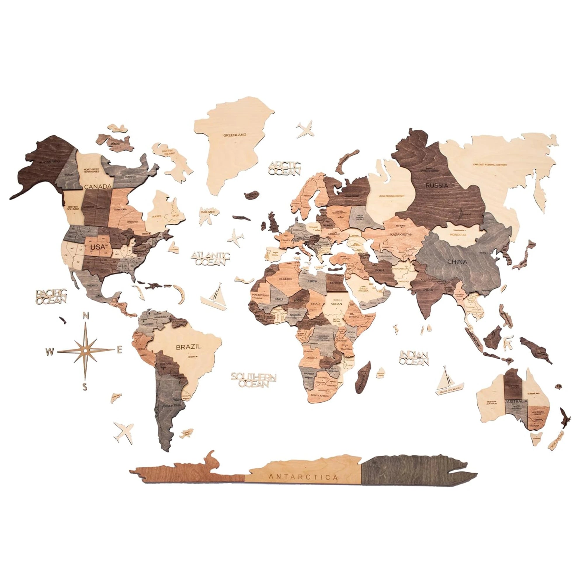 Carta Del Mondo In Legno 3D In Francese – Mappa Decorativa Da Parete Per Soggiorno O Ufficio – Vita De La Carte (Taglia M 120x62 Cm, Colore SKY)