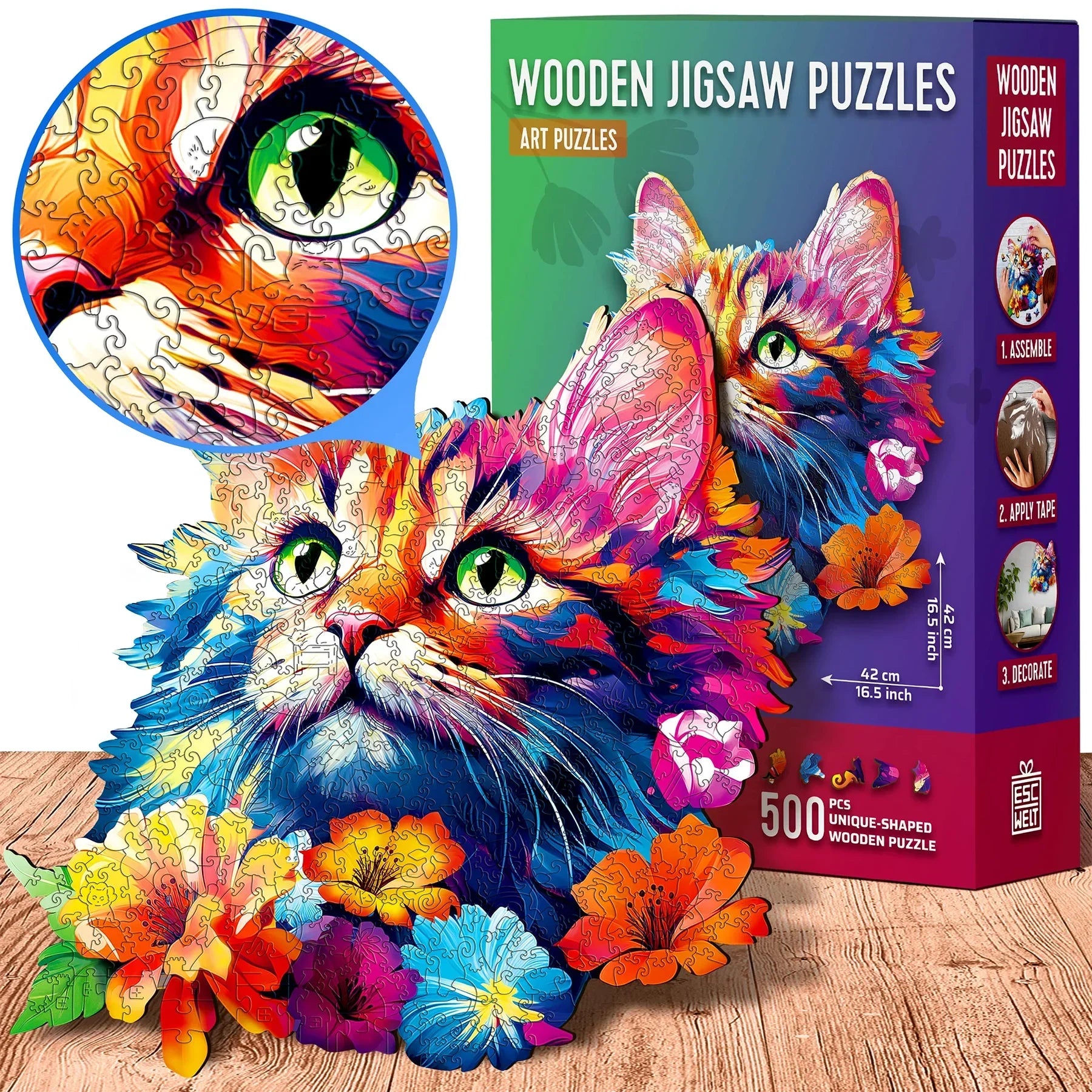 Holzpuzzle Für Erwachsene – 200 Teile Mit Fauler Orangefarbener Katze, Einzigartiges Kunstwerk