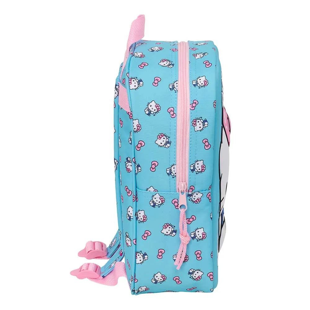 Blauer Hello Kitty Rucksack mit rosa Reißverschluss und Trägern