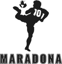 Maradona Logo mit Silhouette eines Fussballspielers der einen Ball hochhält