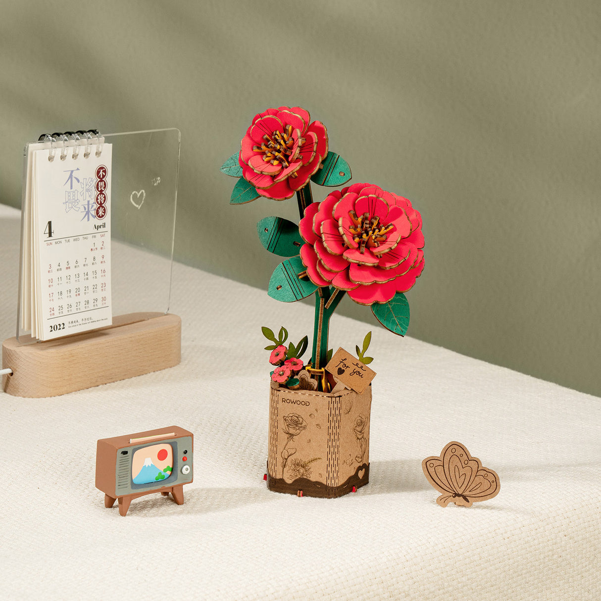 Rote Kamelien - Holzbausatz Blume