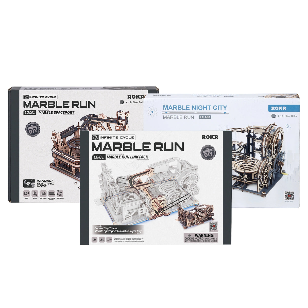 Kugelbahn Bundle (Spaceport, Night CIty, Link Pack) - 3D Holzbausatz