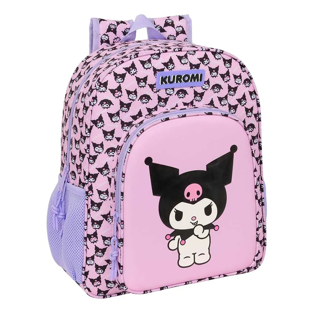 Rosa Rucksack mit Kuromi-Motiv und lila Akzenten