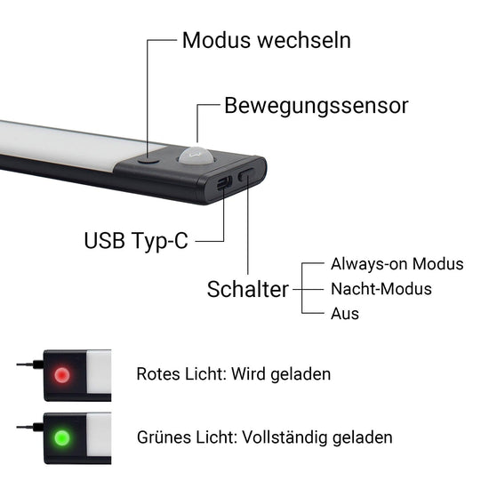 Sensorlampe - Kabellose RGB LED Lichtleiste mit Bewegungsmelder (farbig) - derdealer.ch 
