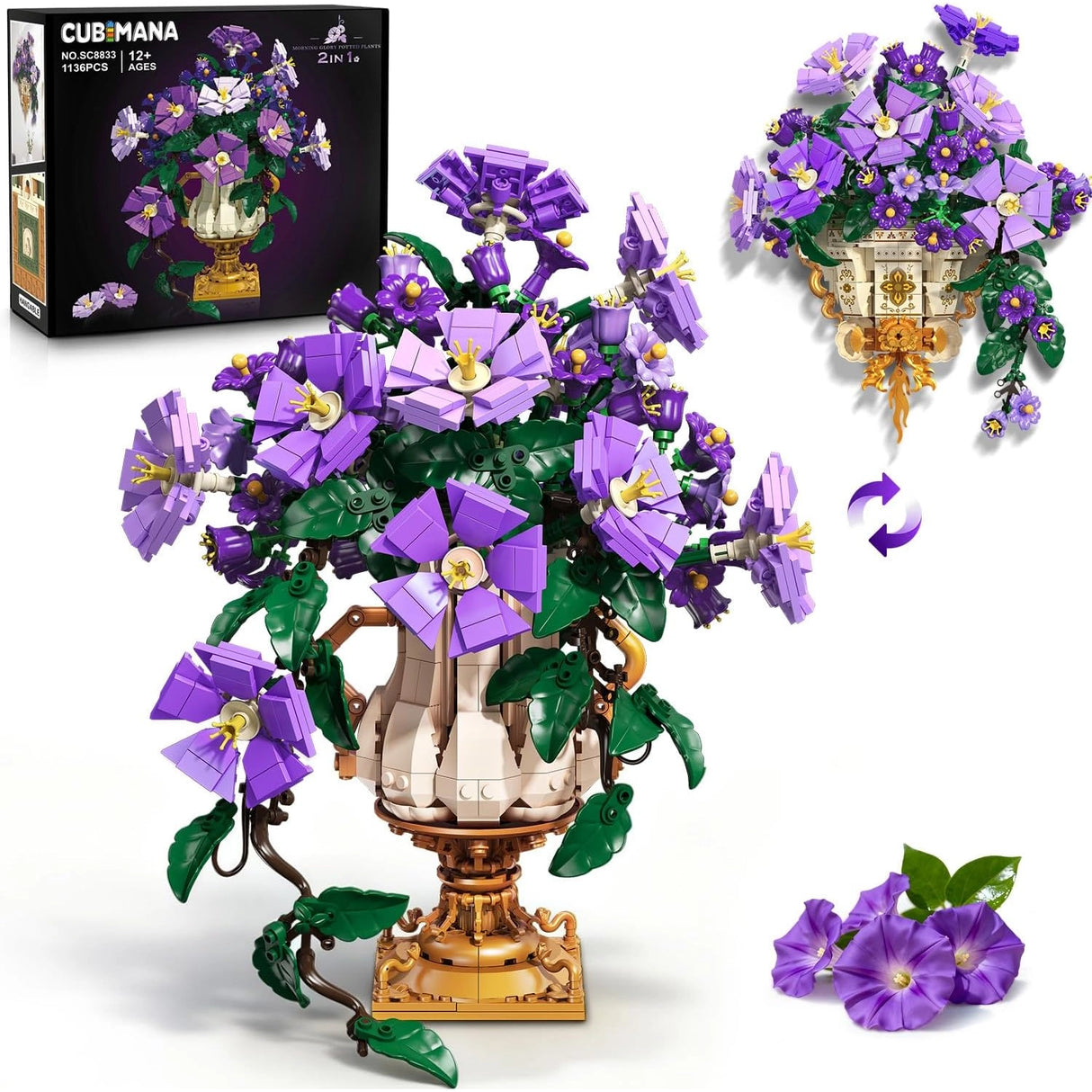 Lila Prunkwinden 2-in-1 - Klemmbausteine
