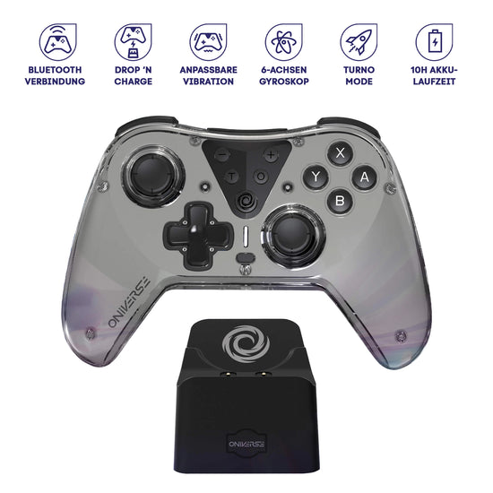 Oniverse - ASTRALITE Nysa Grey - Bluetooth Controller für Nintendo Switch, PC, IOS & Android (inkl. Ladestation)