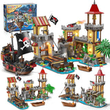 Piratenburg mit Piratenschiff - Klemmbausteine
