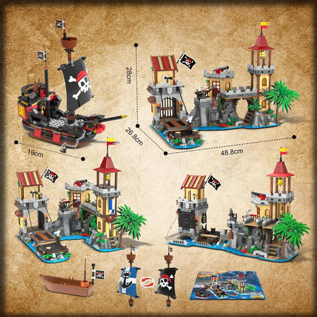 Piratenburg mit Piratenschiff - Klemmbausteine