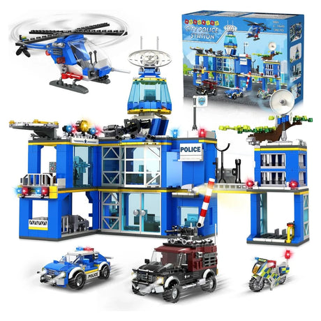 Hogokids Polizeistation mit Autos und Helikopter - Klemmbausteine HG-8835