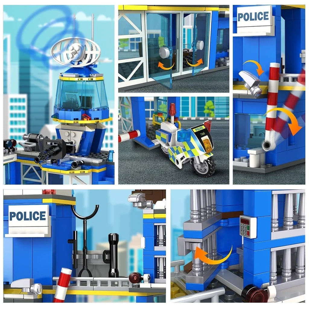 Polizeistation mit Autos und Helikopter - Klemmbausteine