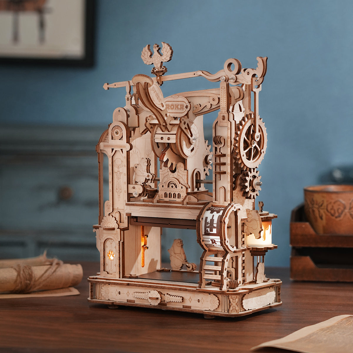 Klassische Druckpresse - 3D Holzbausatz