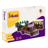 Roter Pickup mit Marktständen - Klemmbausteine