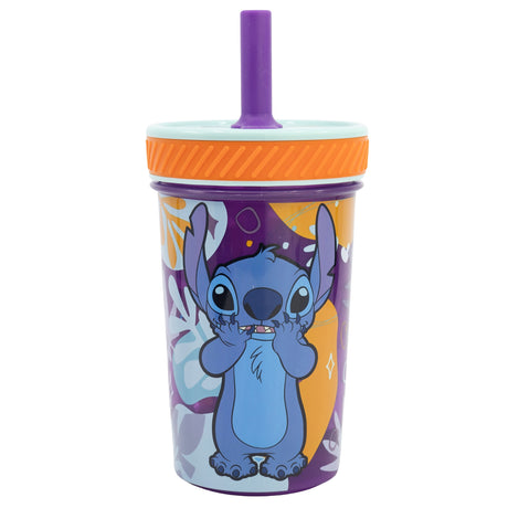 Stitch "Aloha" - Drop Safe - Auslaufsicherer Becher mit Silikonstrohhalm (370 ml)