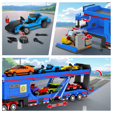 Transporter Truck mit 7 Fahrzeugen - Klemmbausteine