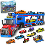Transporter Truck mit 7 Fahrzeugen - Klemmbausteine