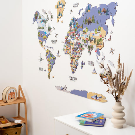 2D Kinder Weltkarte aus Holz - Wanddekoration