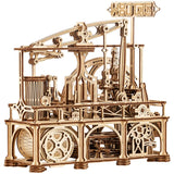 WoodTrick Dampfmaschine 18. Jh. Holzmodell mit Schwungrad, Zahnrädern und Kesselwerk in perspektivischer Ansicht