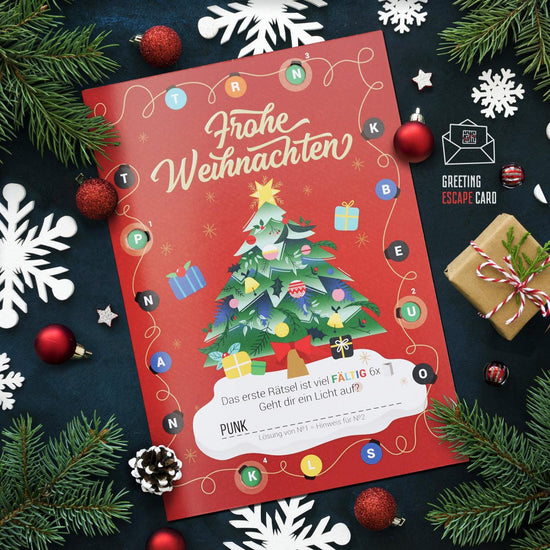 Frohe Weihnachten 22 - Rätsel-/Escape Grusskarte - derdealer.ch 