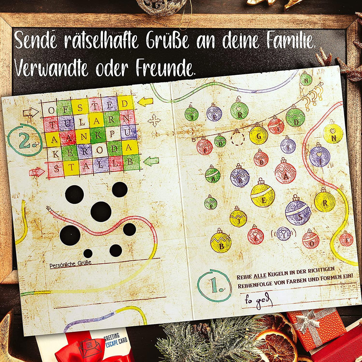 Frohe Weihnachten - Rätsel-/Escape Grusskarte - derdealer.ch