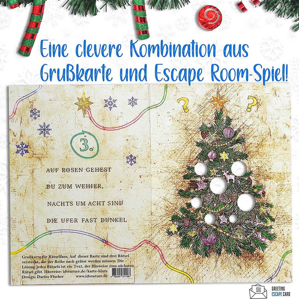 Frohe Weihnachten - Rätsel-/Escape Grusskarte - derdealer.ch