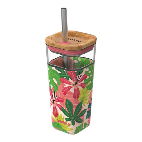 Liquid Cube Thumbler Trinkbrecher mit Strohhalm Pink Jungle 42872188633316