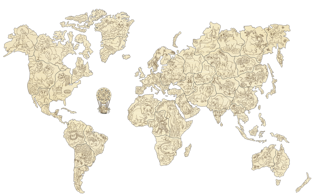 World Map Animals XL - Wanddekoration - Holz - derdealer.ch