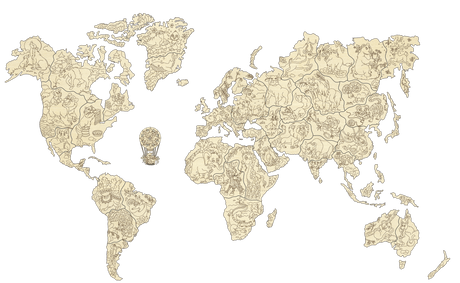 World Map Animals XL - Wanddekoration - Holz - derdealer.ch