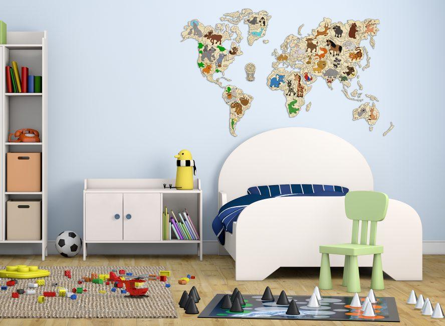 World Map Animals XL - Wanddekoration - Holz - derdealer.ch