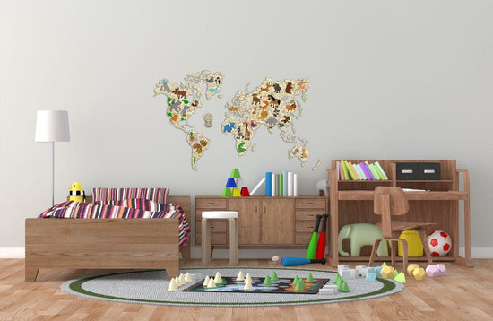 World Map Animals XL - Wanddekoration - Holz - derdealer.ch 